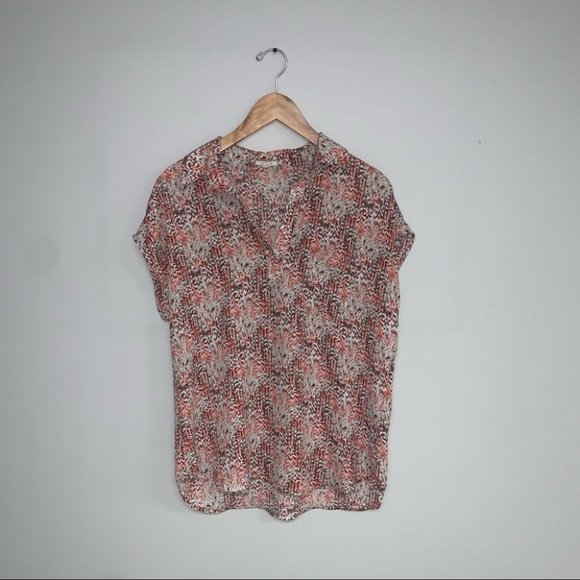 Pleione Short Sleeve Blouse Women's Size Medium Chevron Orange Anthropologie - Picture 4 of 6